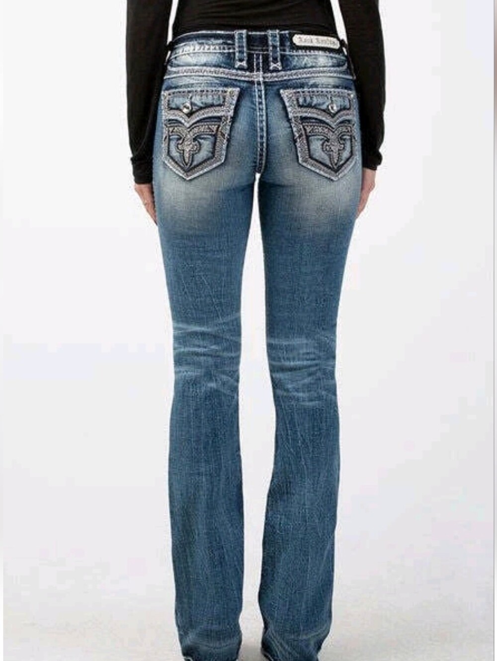Rock Revival Nutria B201 Bootcut Women's Jeans Size 29 Thick Stitch Rhinestone